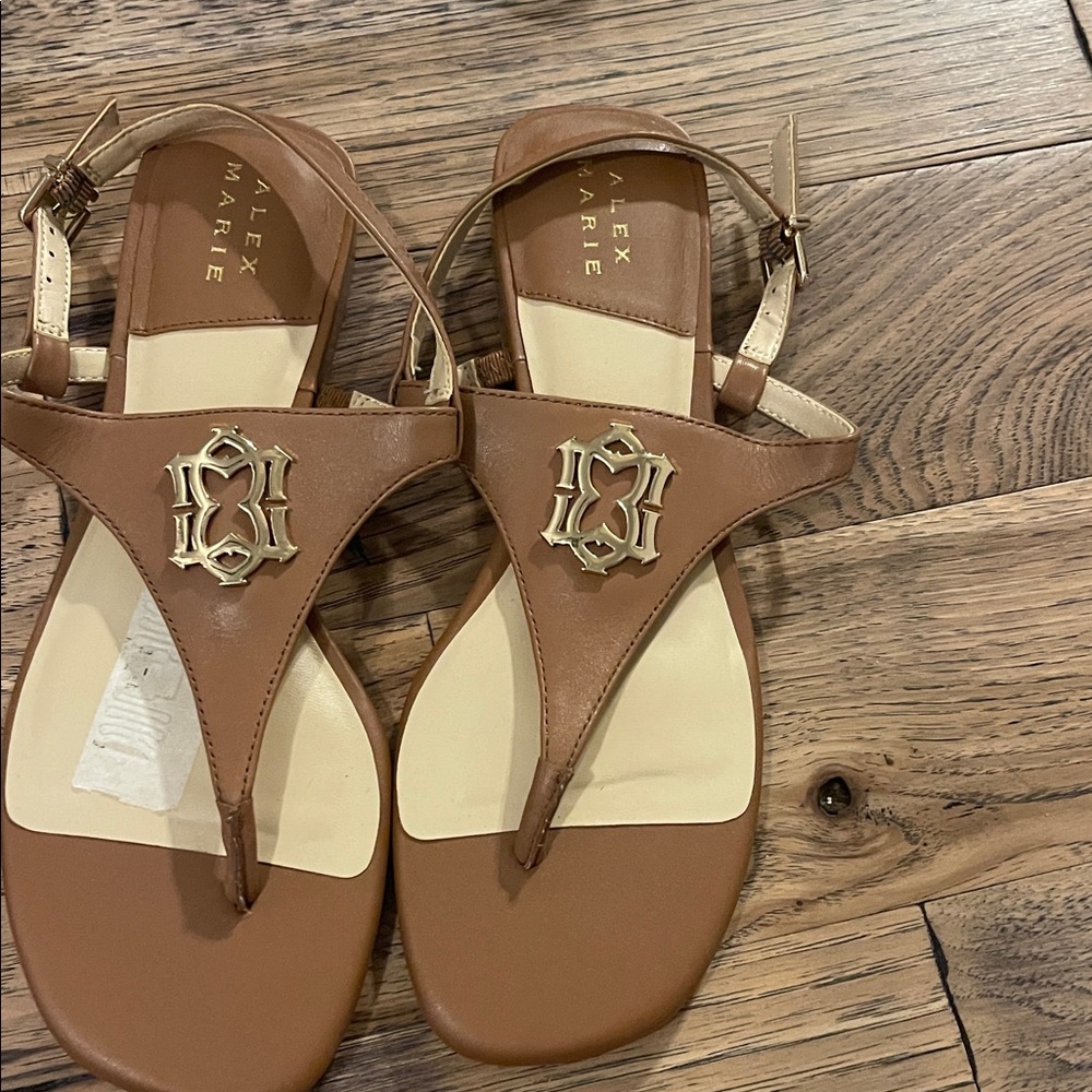 Alex Marie Tan Sandals with Gold Accent